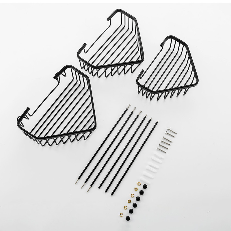 Frap Полиця кутова F351-26, триярусна з гачками, нержавіюча сталь, чорний