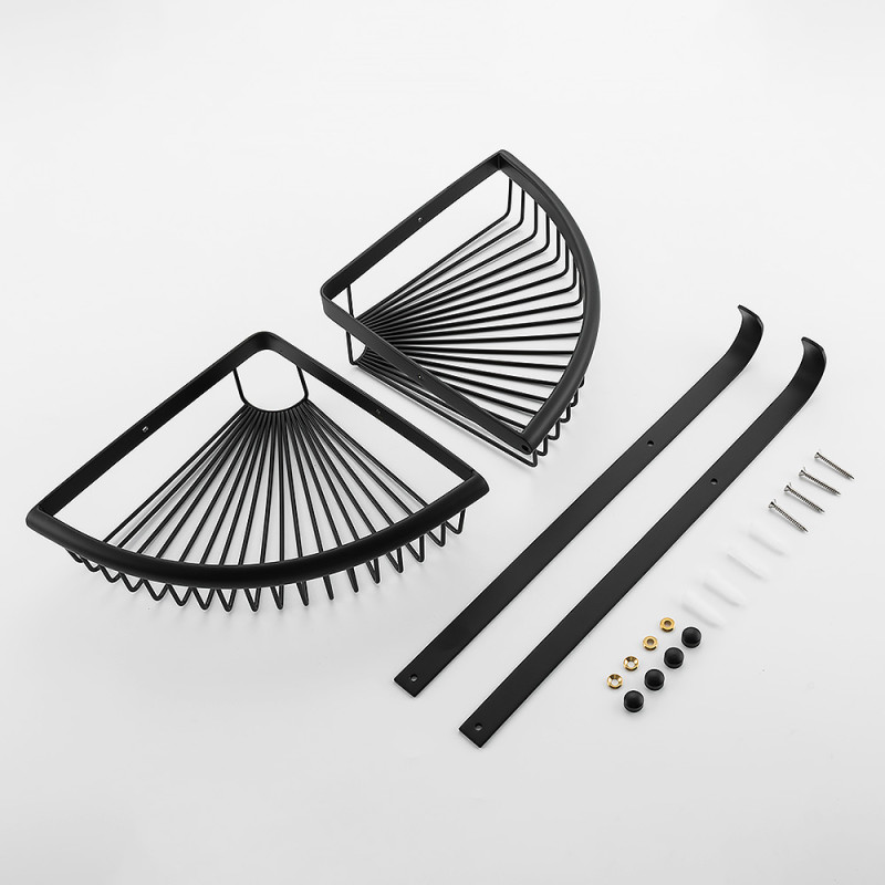 Frap Полиця кутова F352-16, двоярусна з гачками, нержавіюча сталь, чорний