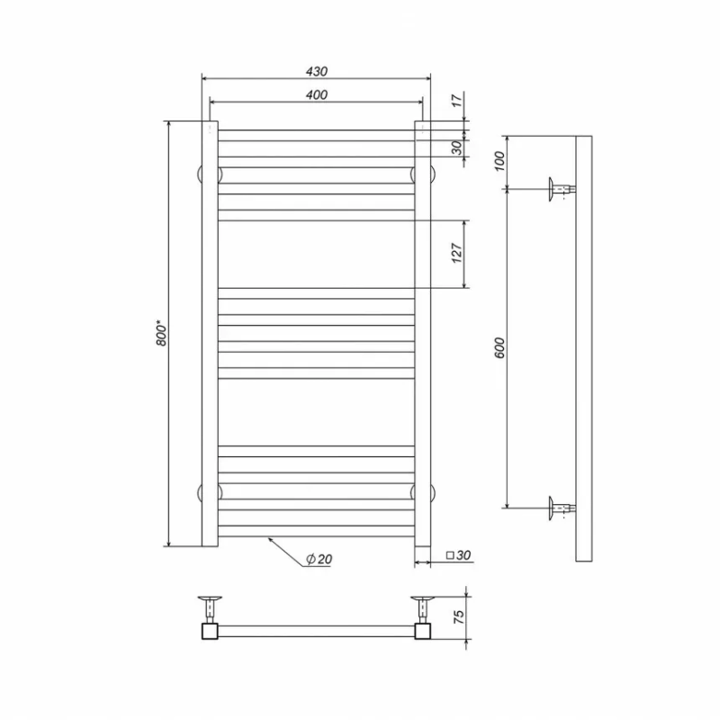 Deffi Рушникосушарка електрична Lima 400х800 мм лівий, 165 Вт, хром