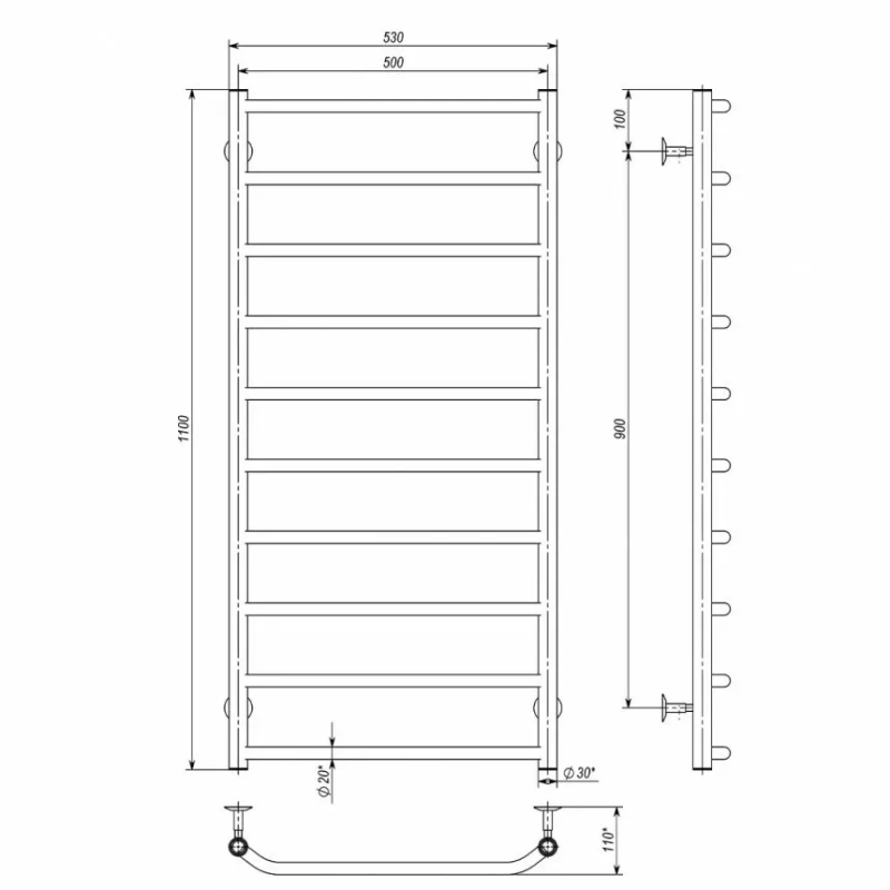 Deffi Рушникосушарка електрична Трапеція 500x1000 мм правий, 120 Вт, хром