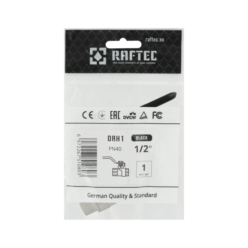 Raftec Кран шаровой BLACK PN40 ВВ 1/2" ручка DRH1