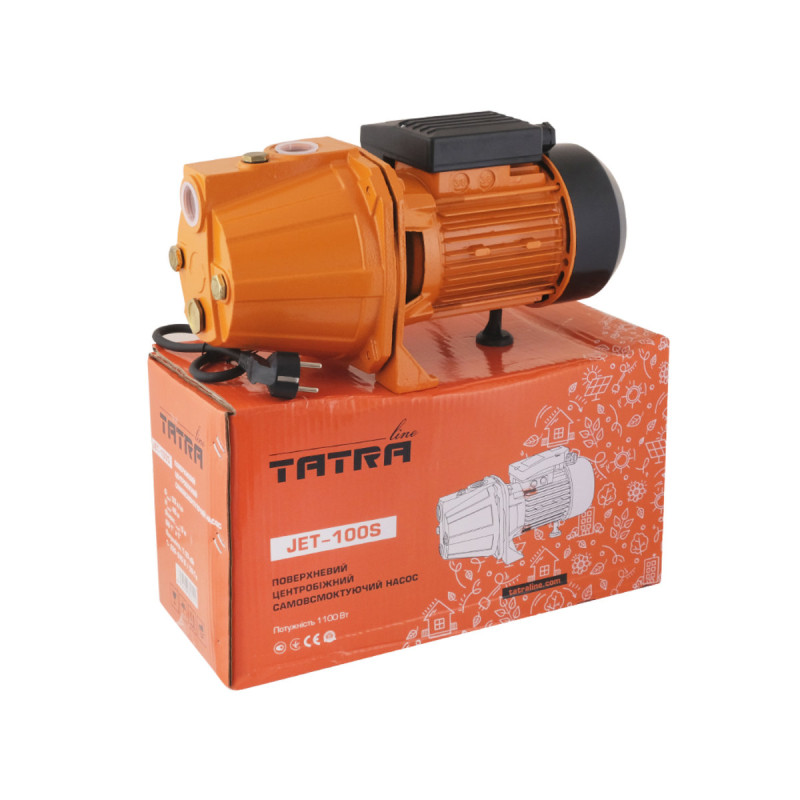 Tatra-line Насос поверхностный JET100S (короткий чугун) 1.1 кВт Q.max 50л/мин., H.max 45m
