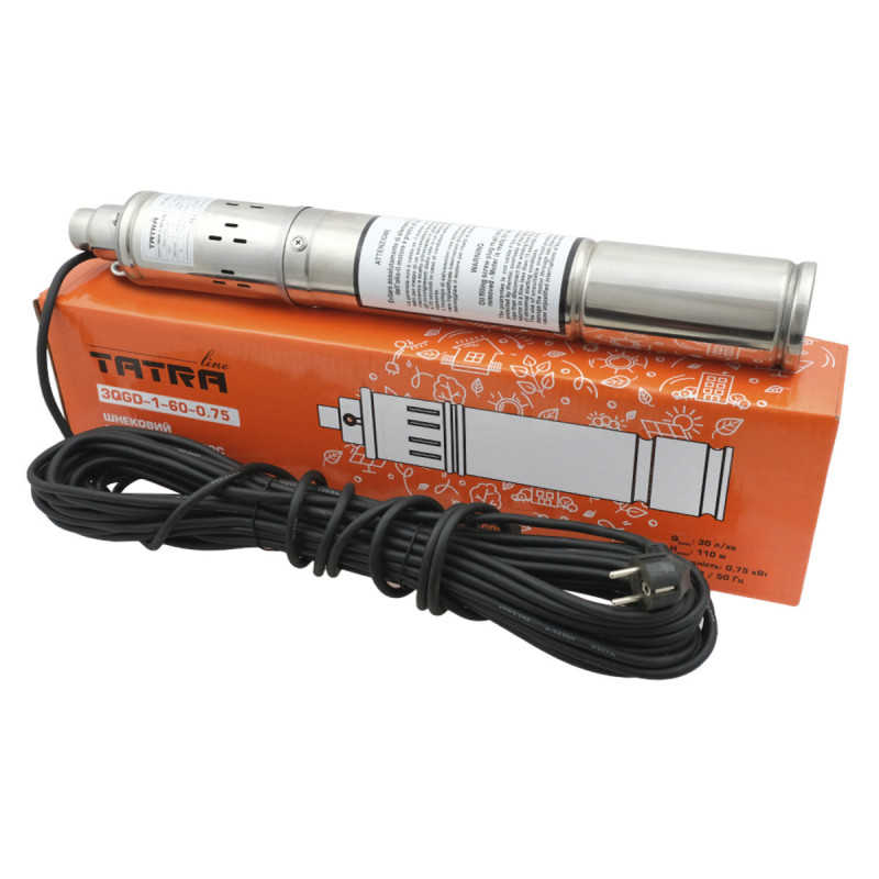 Tatra-line Скважинный шнековый насос 0.75кВт, Q.max 30л/мин., H.max 110м., 3QGD-1-60