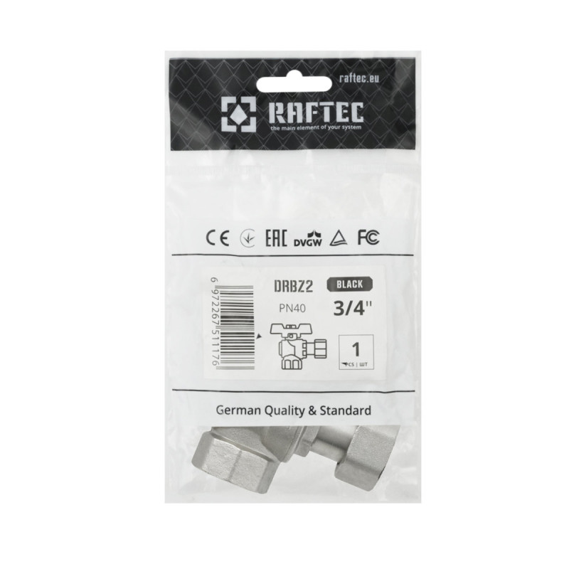 Raftec Кран кутовий з накидною гайкою PN40 ВВ 3/4" метелик DRBZ2