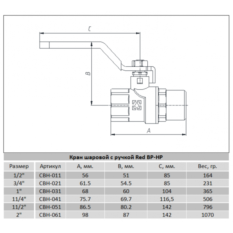 Raftec Кран шаровой RED PN20 ЗВ 2" ручка CBH-061