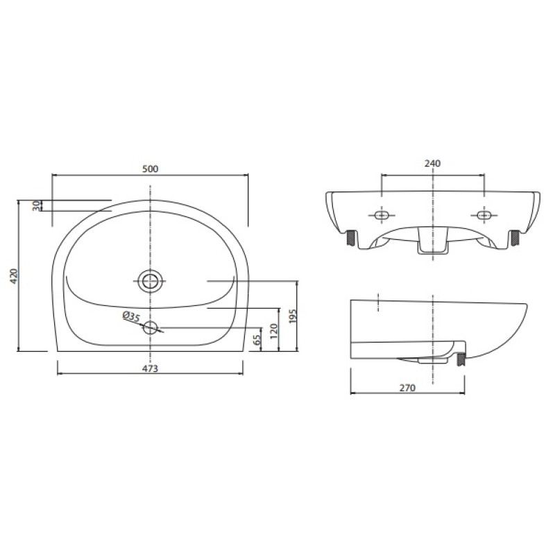 KOLO SOLO умывальник 50см, с отверстием под смеситель, Украина (71151-00U)
