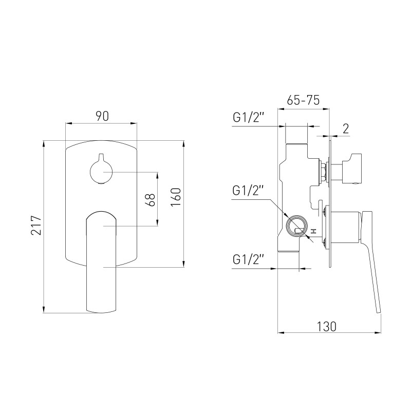 VOLLE SOLO змішувач для ванни прихованого монтажу, 30мм, pistola gris, (1510.031405)