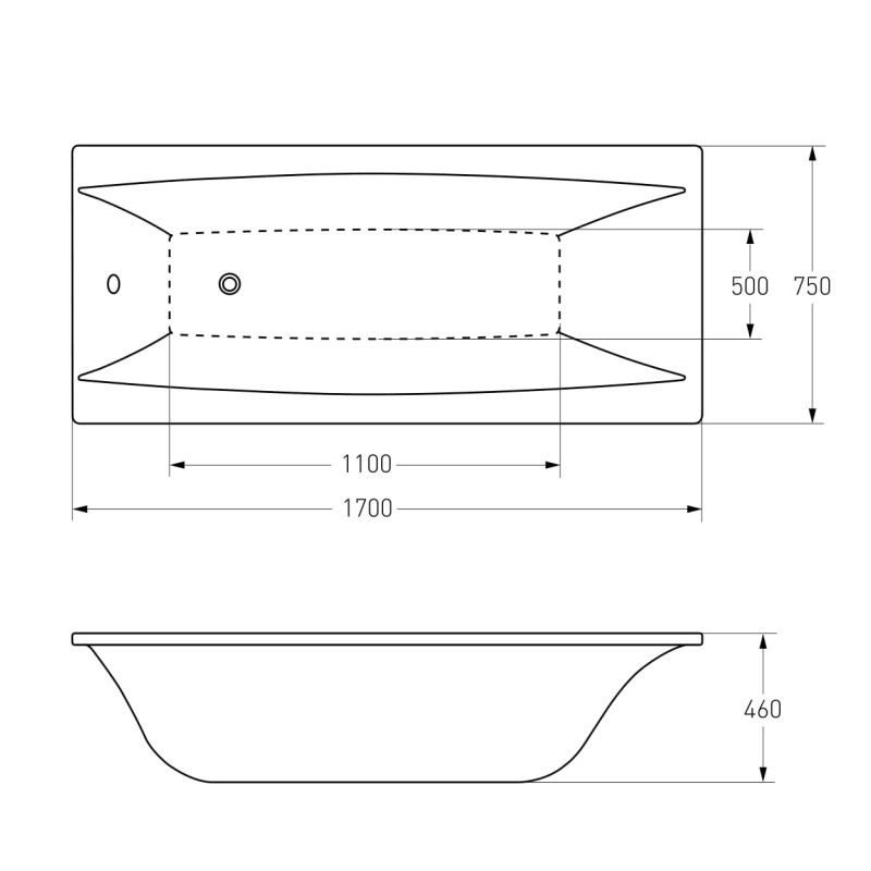 VOLLE SOLO ванна 170*75*46см без ніжок, акрил 5 мм, (1210.007507)