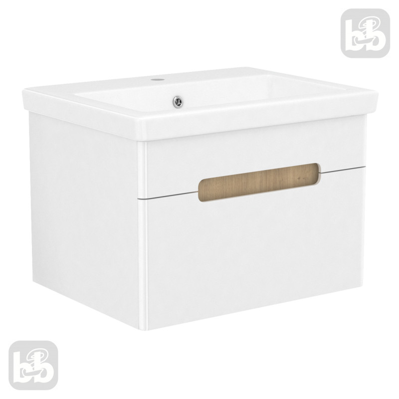 VOLLE SOLO комплект меблів 60см blanco: тумба підвісна, 1 ящик + умивальник накладний арт 13-16-016, (1910.326007)