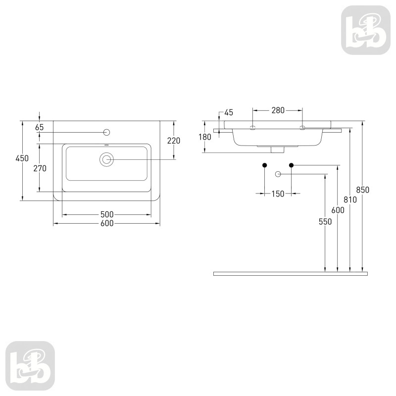 VOLLE SOLO комплект меблів 60см blanco: тумба підвісна, 1 ящик + умивальник накладний арт 13-16-016, (1910.326007)