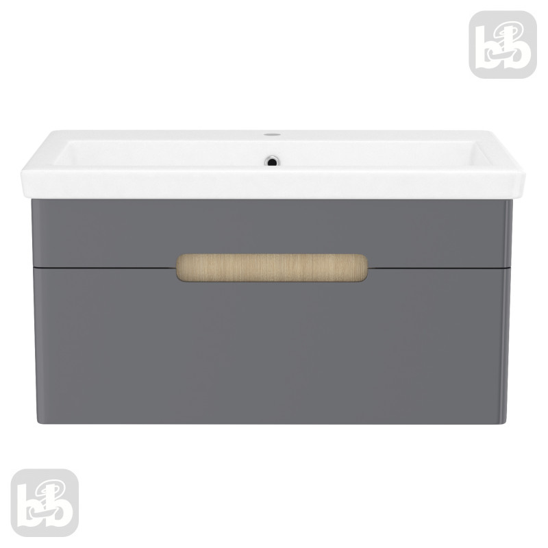 VOLLE SOLO комплект меблів 80см antracita: тумба підвісна, 1 ящик + умивальник накладний арт 13-16-018, (1910.328009)