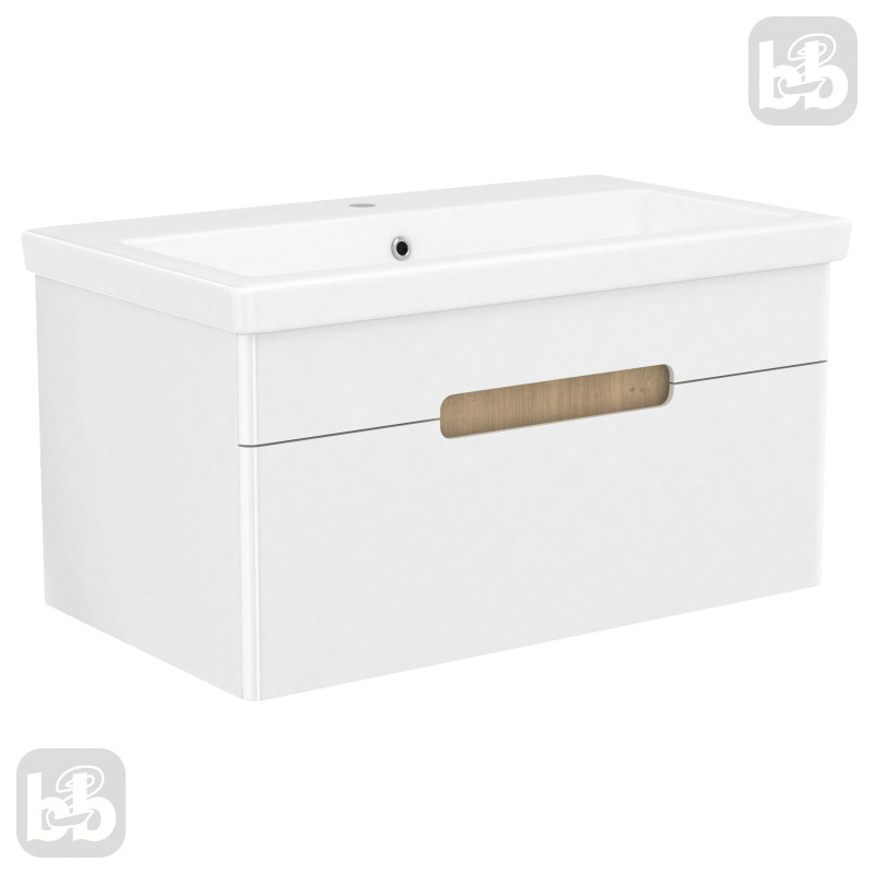 VOLLE SOLO комплект меблів 80см blanco: тумба підвісна, 1 ящик + умивальник накладний арт 13-16-018, (1910.328007)