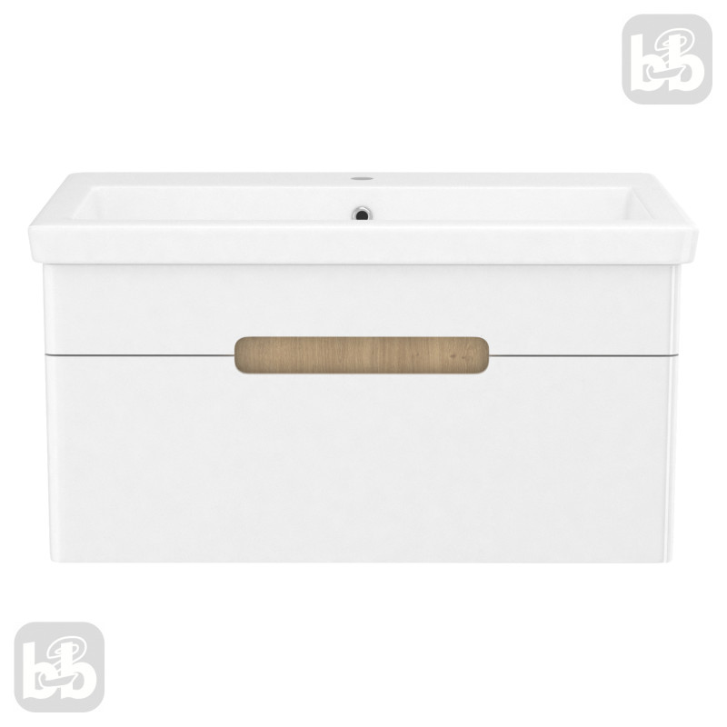 VOLLE SOLO комплект меблів 80см blanco: тумба підвісна, 1 ящик + умивальник накладний арт 13-16-018, (1910.328007)