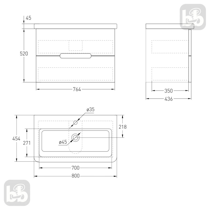 VOLLE SOLO комплект меблів 80см antracita: тумба підвісна, 2 ящики + умивальник накладний арт 13-16-018, (1910.308009)