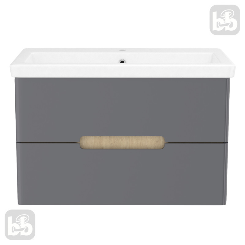 VOLLE SOLO комплект меблів 80см antracita: тумба підвісна, 2 ящики + умивальник накладний арт 13-16-018, (1910.308009)