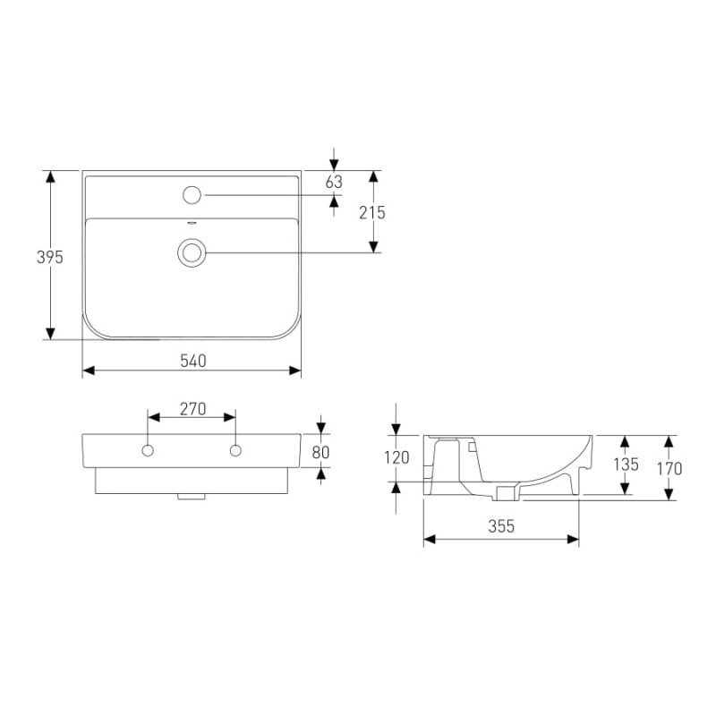 VOLLE SOLO умивальник 55*40*17см колір антрацит матовий, (13-55-113Grey)