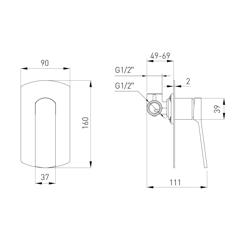 VOLLE SOLO змішувач для душа прихованого монтажу, 25мм, pistola gris, (1510.101405)