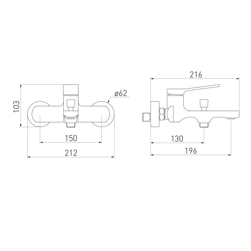 VOLLE SOLO смеситель для ванны, 30мм, никелированный, (1510.031002)