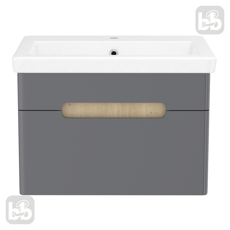 VOLLE SOLO комплект меблів 60см antracita: тумба підвісна, 1 ящик + умивальник накладний арт 13-16-016, (1910.326009)