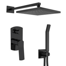 VOLLE Система душа , скрытого монтажа, смеситель SOLO, верхний душ 255х255мм (ZMK101901223+1510.031404+ZMK101901224), черный матовый, (SET20220118)
