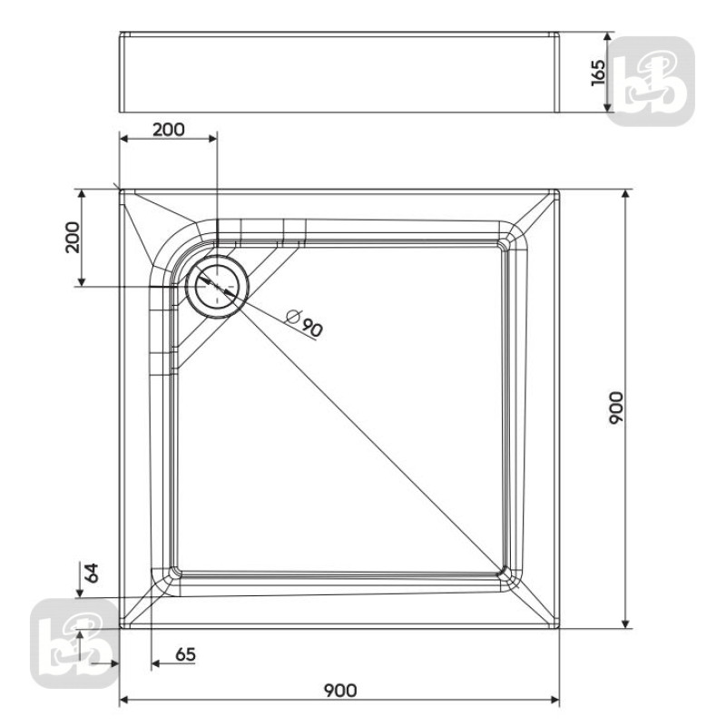 KOLO FIRST пiддон квадратний 90*90 см, з iнтегр. панеллю та нiжками, Польша (XBK1690000)