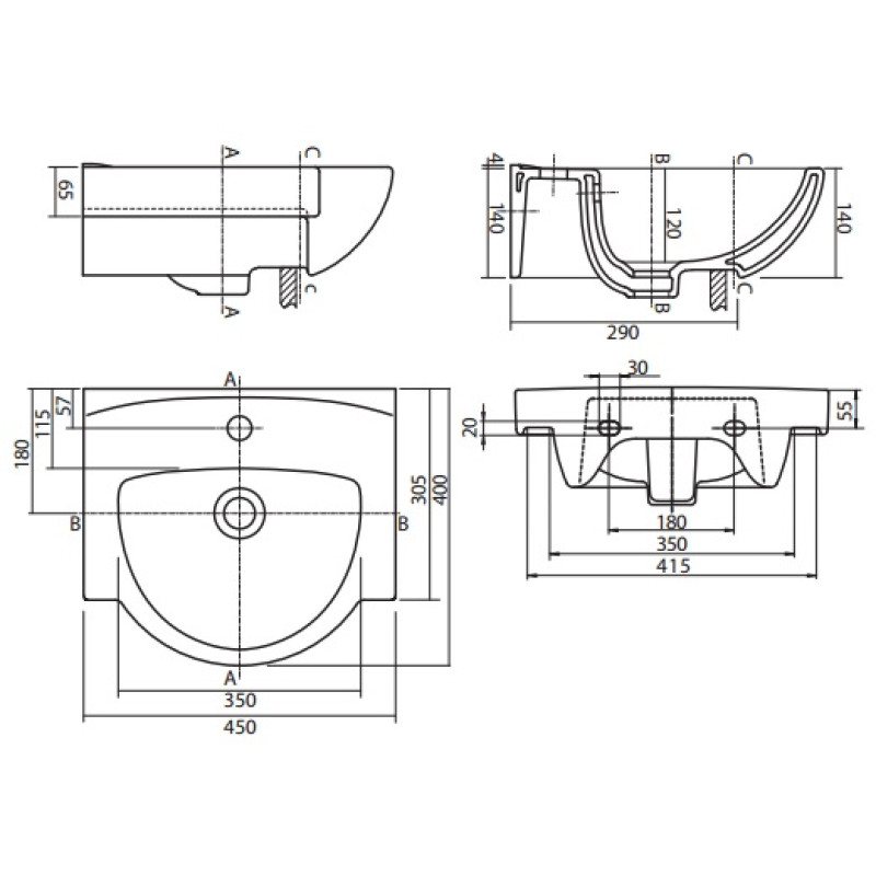 KOLO FREJA умивальник 45см, меблевий, Украина (L72945000)