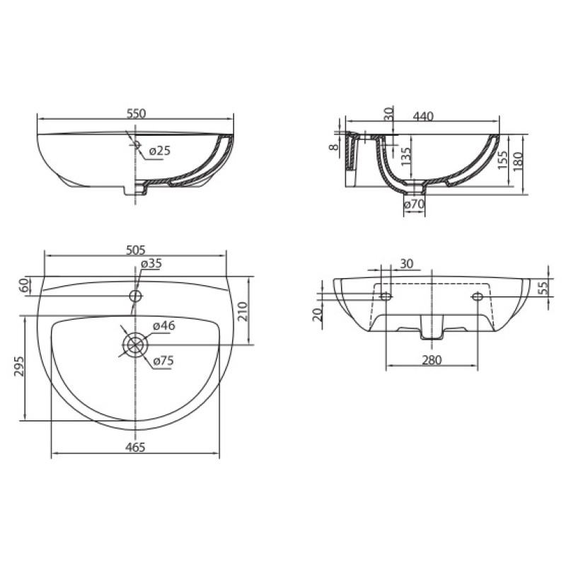 KOLO FREJA умывальник 55 см, Украина (L71155000)