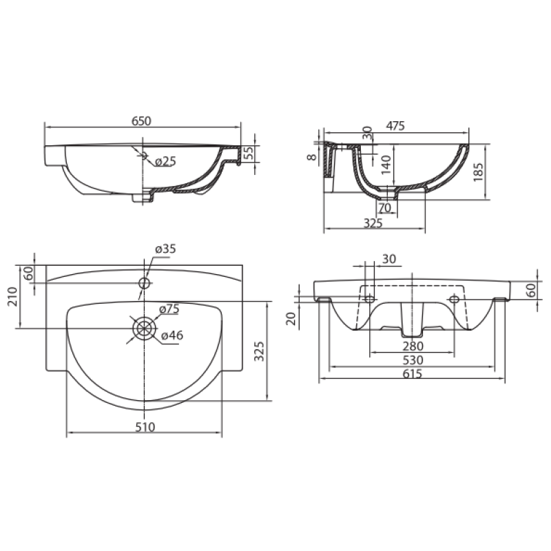 KOLO FREJA умивальник меблевий 65см, з центральним отвором, Украина (L71965000)
