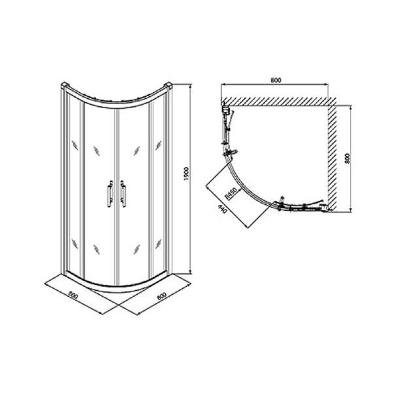 KOLO GEO 6 кабіна напівкругла 80*80 см, (1/2 та 2/2) двері розсувні, скло PRISMATIC, Польща (GKPG80205003)