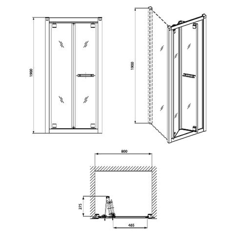 KOLO GEO6 двері в нішу bifold 80 см, скло PRISMATIC, профіль срібний блиск, Польща (GDRB80205003)