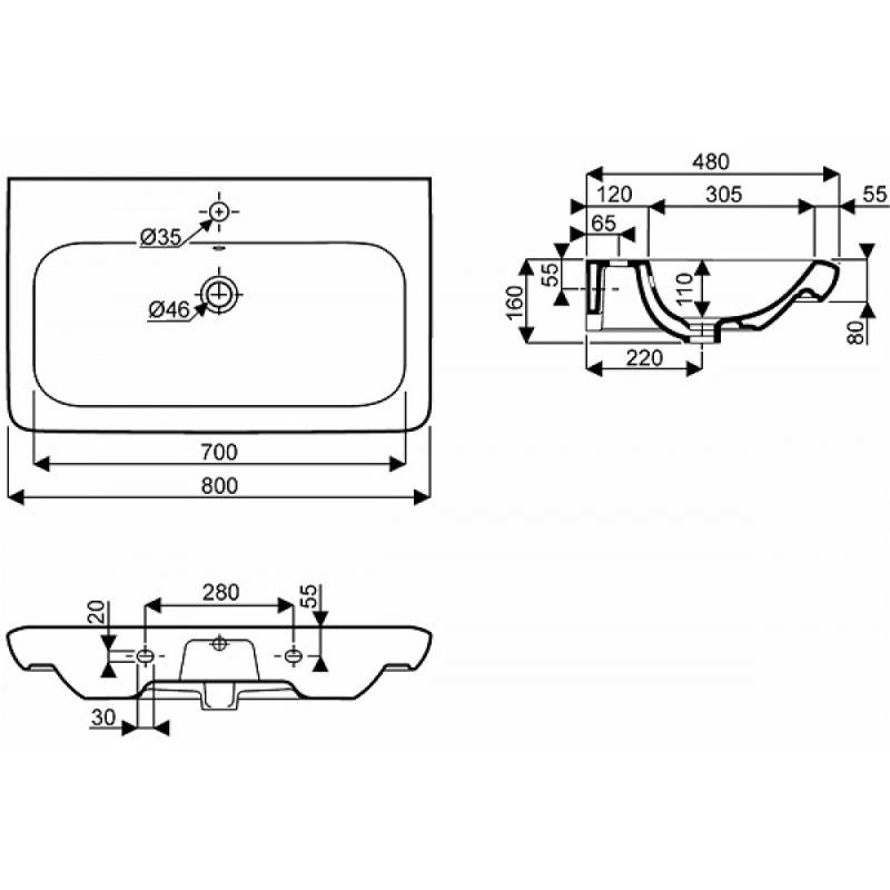 KOLO LIFE! умивальник 80 см, з отвором, Reflex, Польща (M21180900)