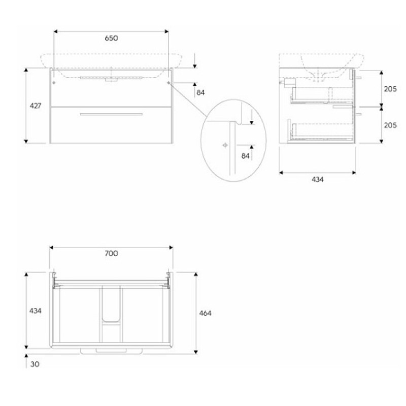 KOLO LIFE! шкафчик под умывальник 80 см с двумя ящиками, серый глянец, Польша (89468000)
