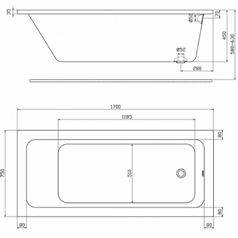 KOLO MODO ванна 170*75см, прямокутна, с покриттям AntiSlide, с ніжками, Польша (XWP1170101)