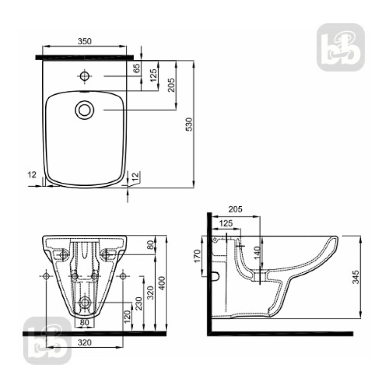 KOLO NOVA PRO біде підвісне 53см, прямокутне, з отвором (пол.), Польша (M35103000)