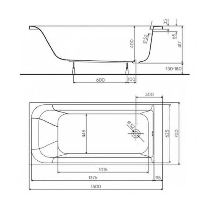 KOLO REKORD ванна 150*70см прямоугольная, без ножек, Польша (XWP3650000N)