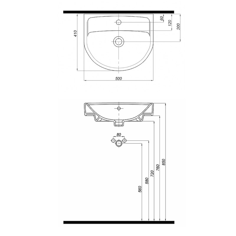 KOLO STATUS умывальник 50см, с переливом, с отверстием, Украина (2321500UA)