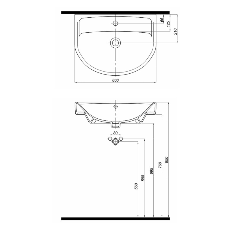 KOLO STATUS умывальник 60см, с переливом, с отверстием, Украина (2321600UA)