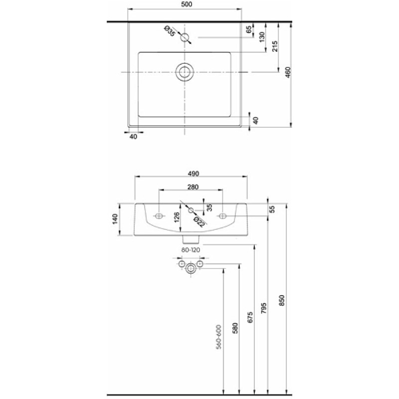 KOLO TWINS - умивальник прямокутний 50 * 46 см., Польша (L51150000)