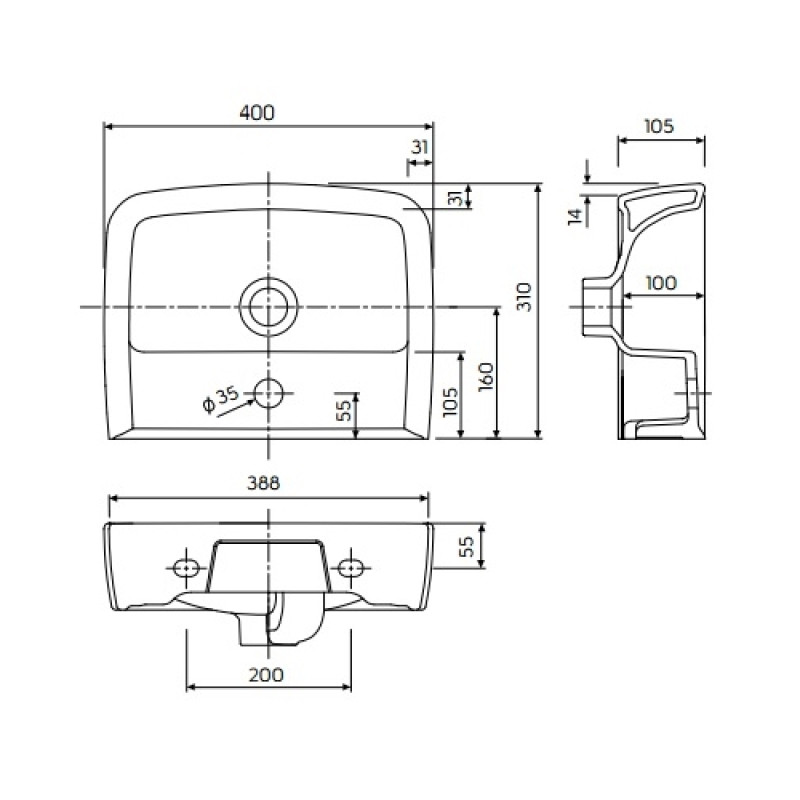 KOLO REKORD умивальник меблевий 40 см, з отвором, Польша (K91942000)