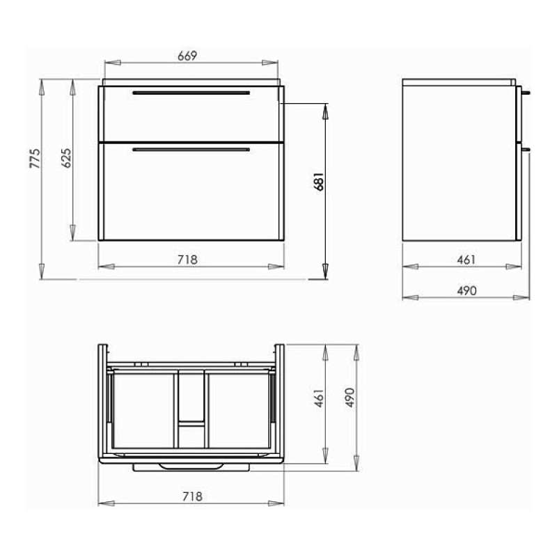 KOLO TRAFFIC шкафчик под умывальник 71,8*62,5*46,1см, платиновый глянец (пол.), Польша (89436000)