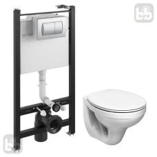 KOLO Набор инсталляционный: IDOL унитаз подвесной сиденье мягкое + ACTIVE инсталляция для унитаза, с клавишей смыва,хром, Украина (M1310000U+A89P11001B)