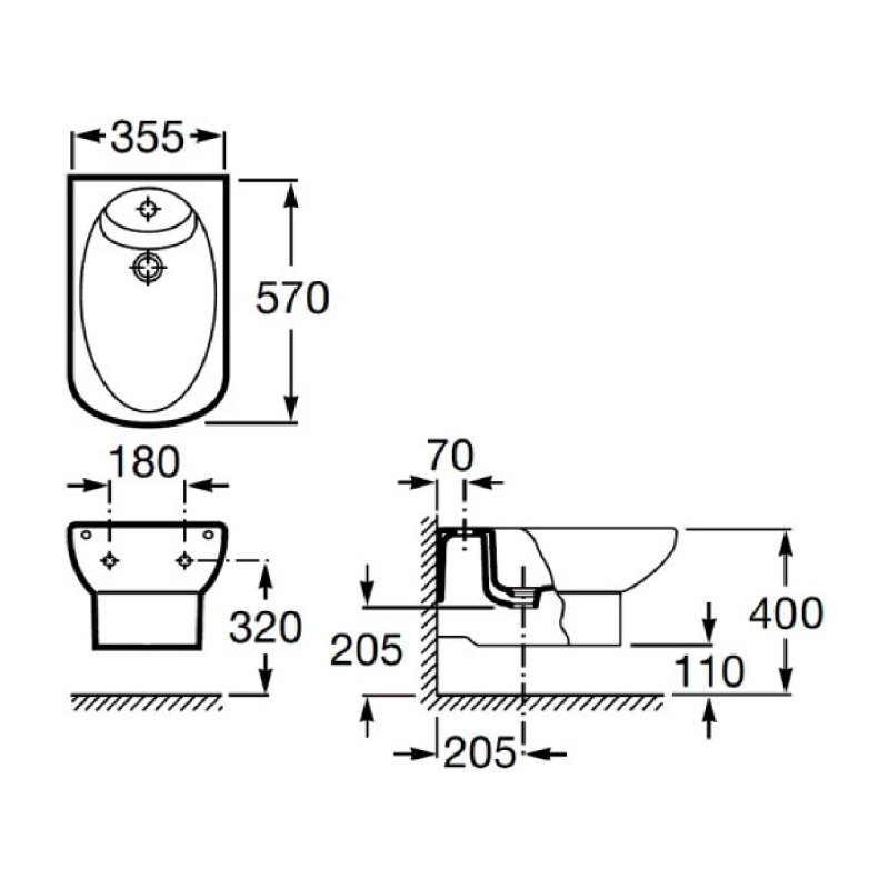 ROCA DAMA SENSO біде підвісне з кришкою, (A357515000+A806510004)
