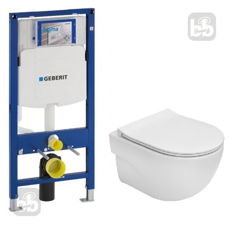 ROCA Комплект: MERIDIAN Rimless підвісний унітаз 48см, з сидінням Slim, slow closing +DUOFIX монтажний елемент, H112, "Sigma" 12см, (A34H242000+111.300.00.5)