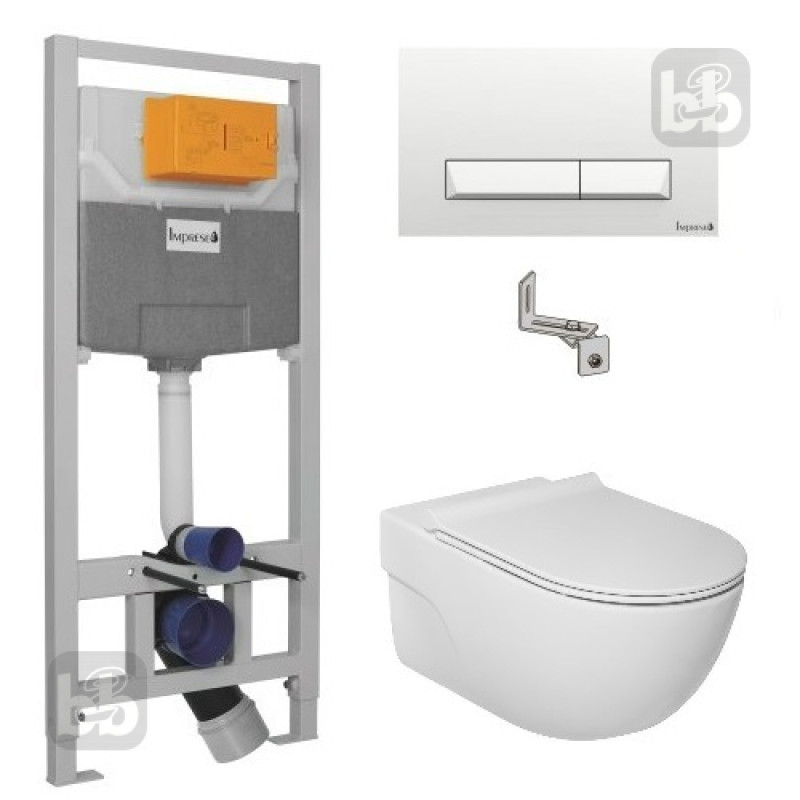 ROCA Набор инсталляционный: MERIDIAN Rimless унитаз подвесной 48см, CPT, с сиденьем Slim + i8109 IMPRESE инсталляция для унитаза 3 в 1, в комплекте клавиша, (A34H242000+i8109)