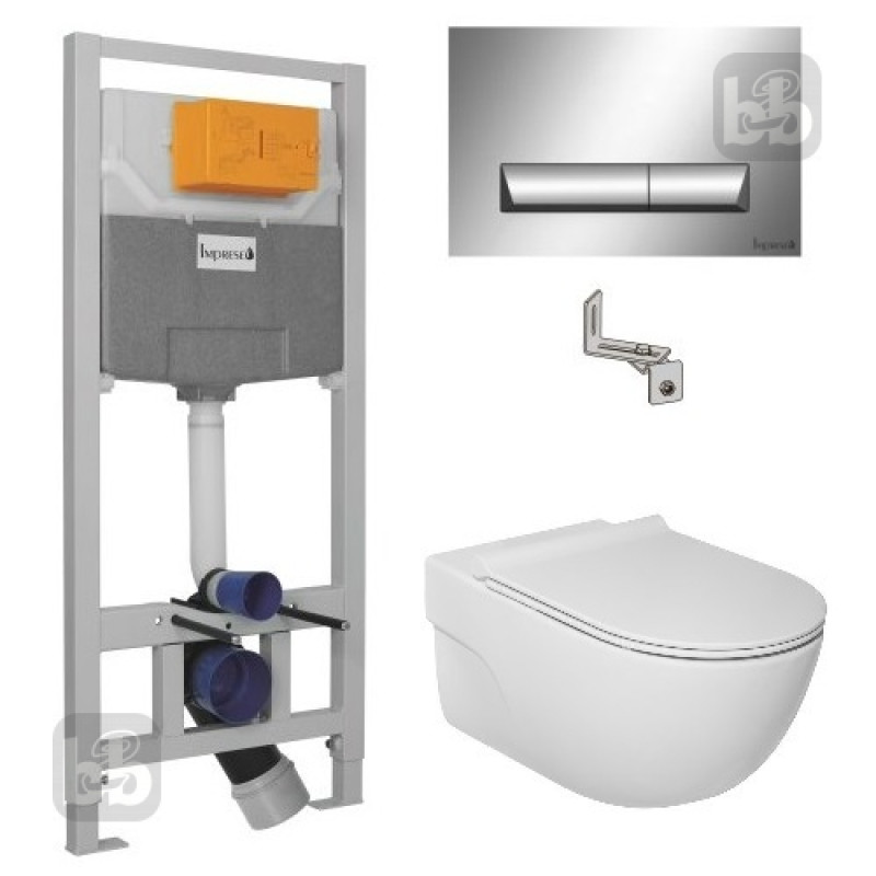 ROCA Набор инсталляционный: MERIDIAN Rimless унитаз подвесной 48см, CPT, с сиденьем Slim+ i8120 IMPRESE инсталляция для унитаза 3 в 1, в комплекте клавиш, (A34H242000+i8120)