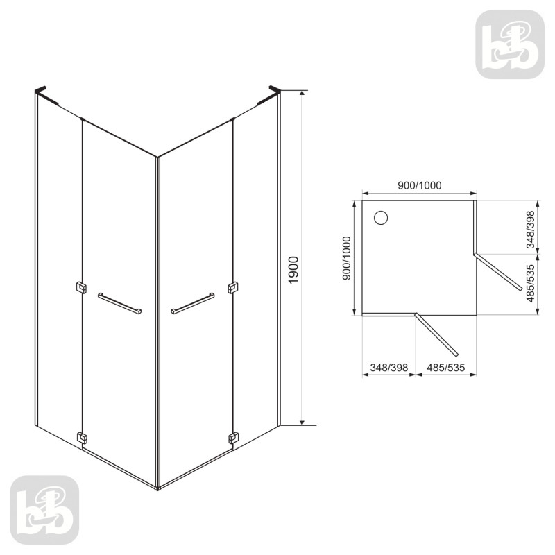 EGER RUBIK душевая кабина 90*90*190см квадратная (стекло+двери), распашные двери, стекло прозрачное 8мм, (599-333/1(2 коробки))