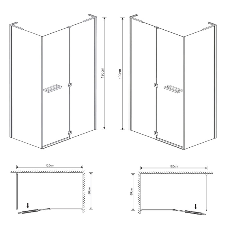 EGER MKA Душевая кабина прямоугольная 120*80*190см, распашная дверь, стекло тонированное 6мм, левая без поддона, (599-330/1L)