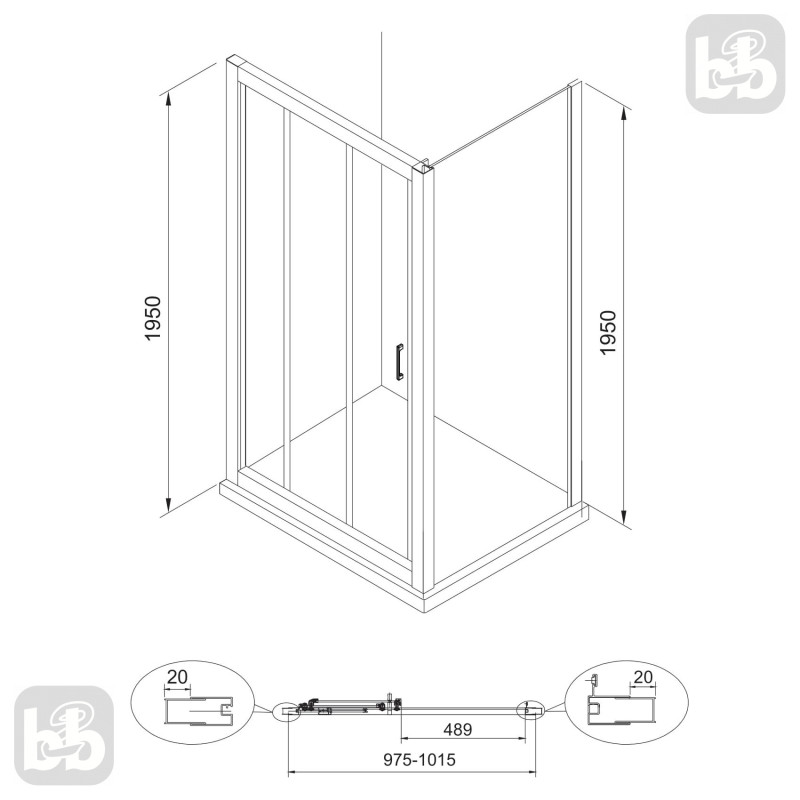 EGER LEXO двери 100*195см трисекционные раздвижные, профиль хром, прозрачное стекло 6мм, (599-810/1)