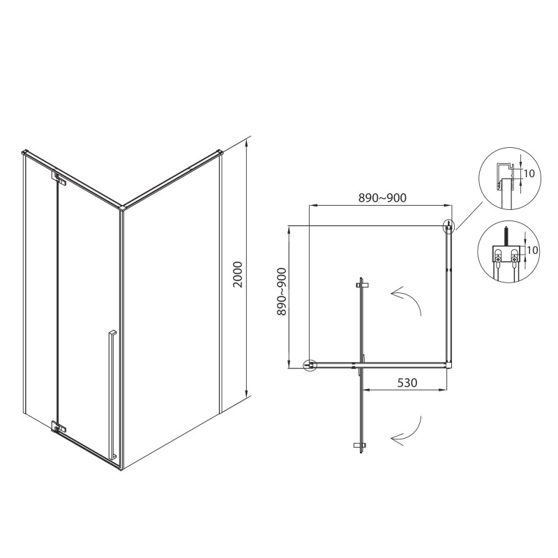 EGER FREEZ душевая кабина 90*90*200см, квадратная, распашные двери, правая, без поддона, хром, стекло прозрачное 8мм, (599-180R/1(2коробки))