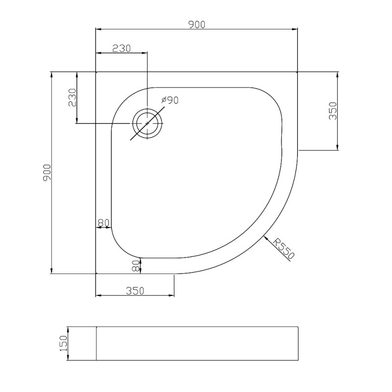 EGER BALATON поддон полукруглый акриловый 90*90*15 см, (599-507/2-15)